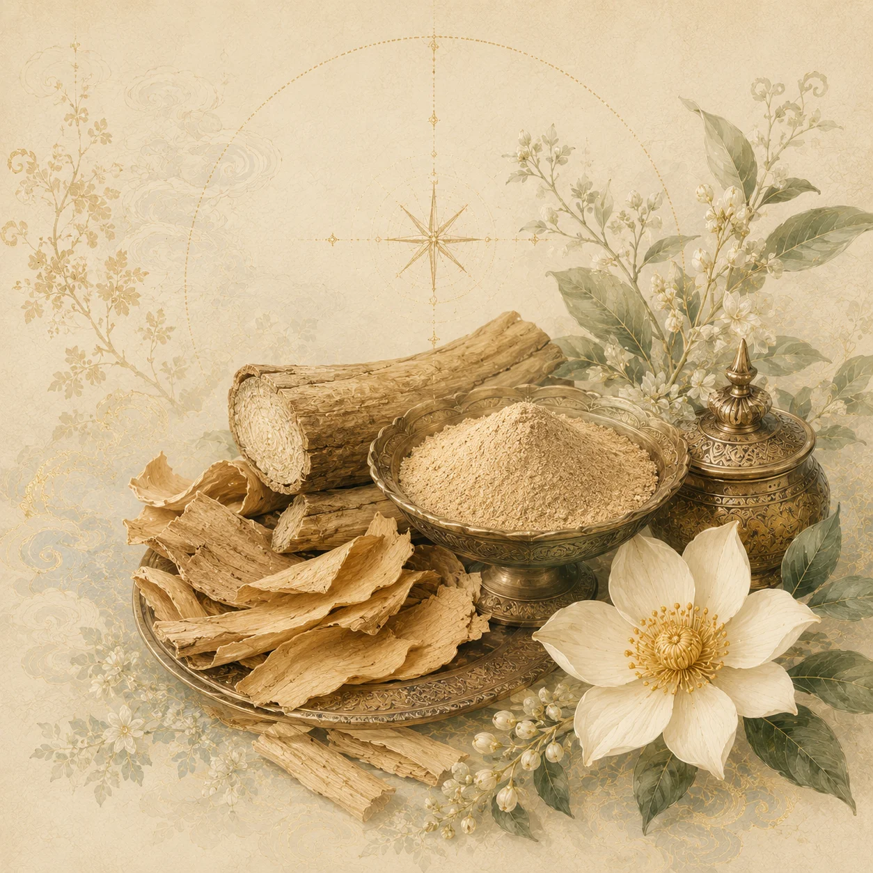 Thanaka bark, powder, flowers and preparation material