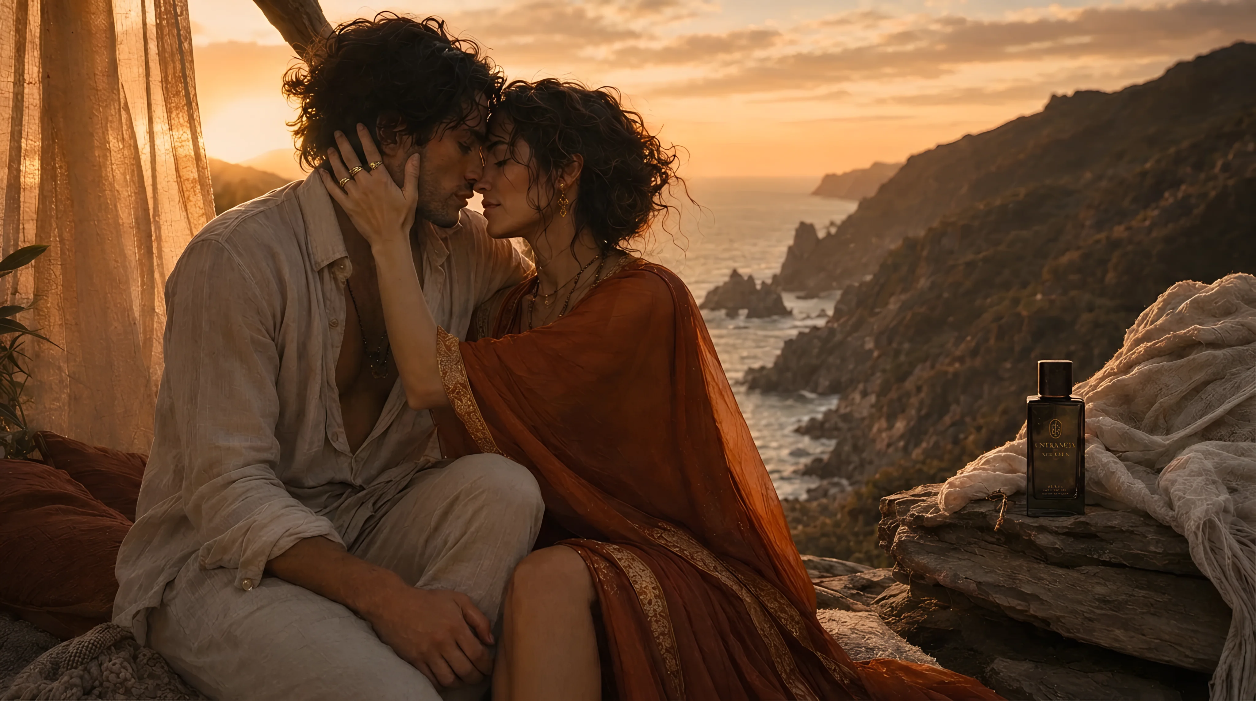 A couple held in close warm coastal light
