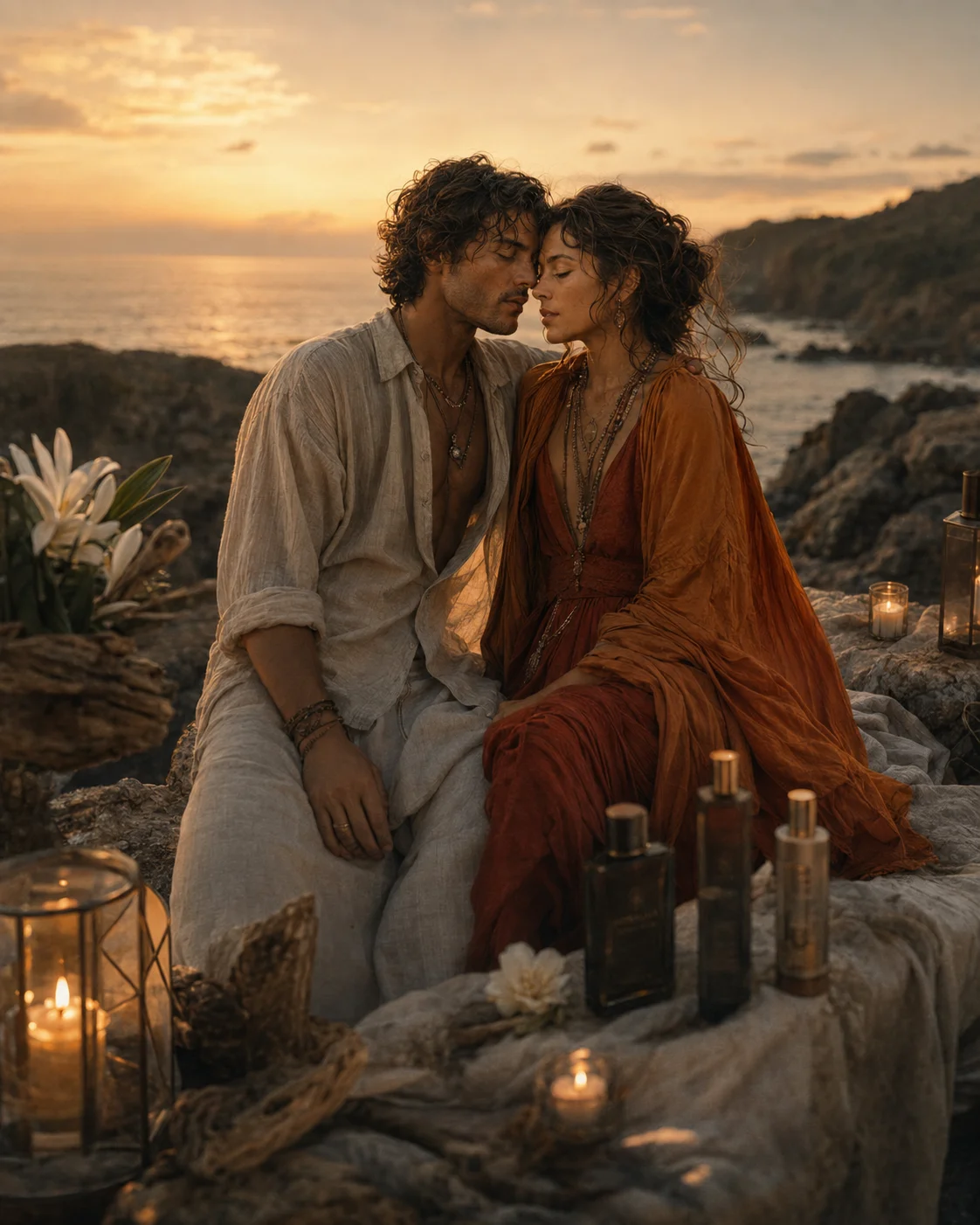 Couple at ease together in golden light